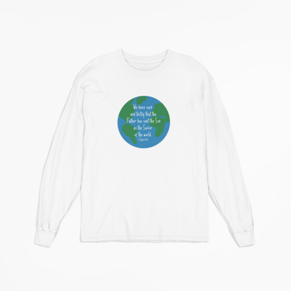 Savior of the World kid's long sleeve t-shirt white