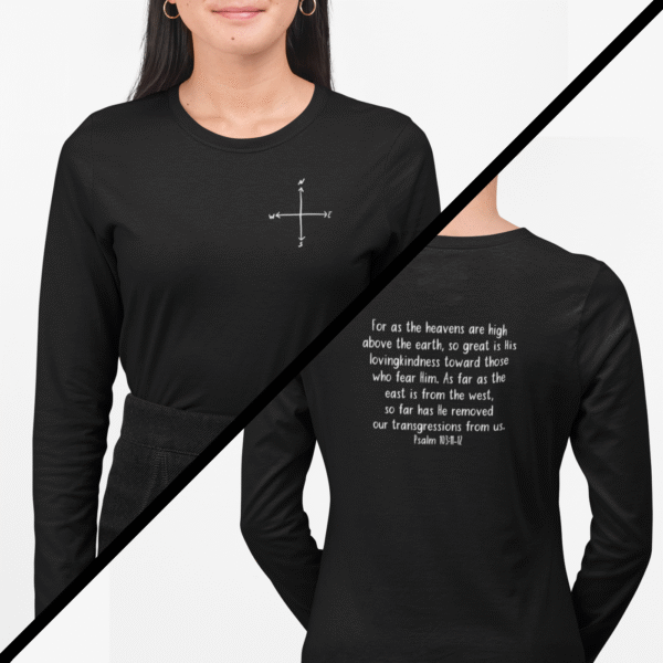 East to West Back Print women's long sleeve t-shirt black