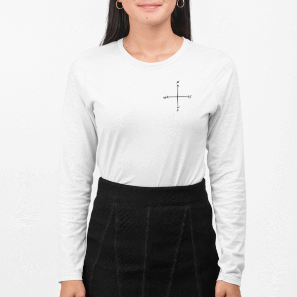 East to West Back Print Women's Long Sleeve T-Shirt - Image 4